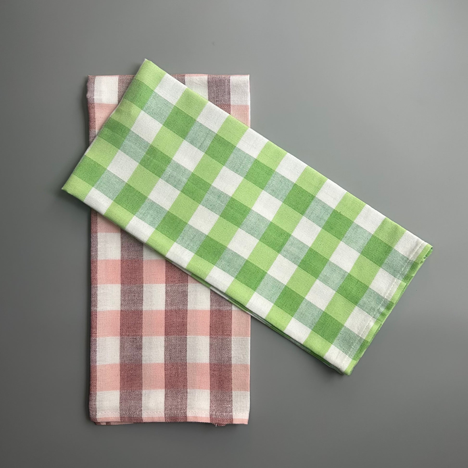 Denim Apron + pink and green tea towel set