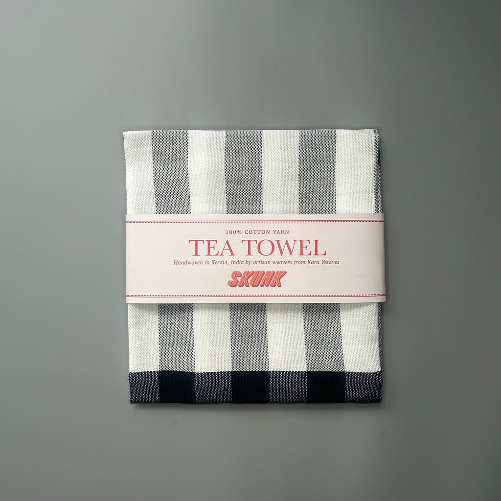 White and Grey tea towel with Black stripe (D)