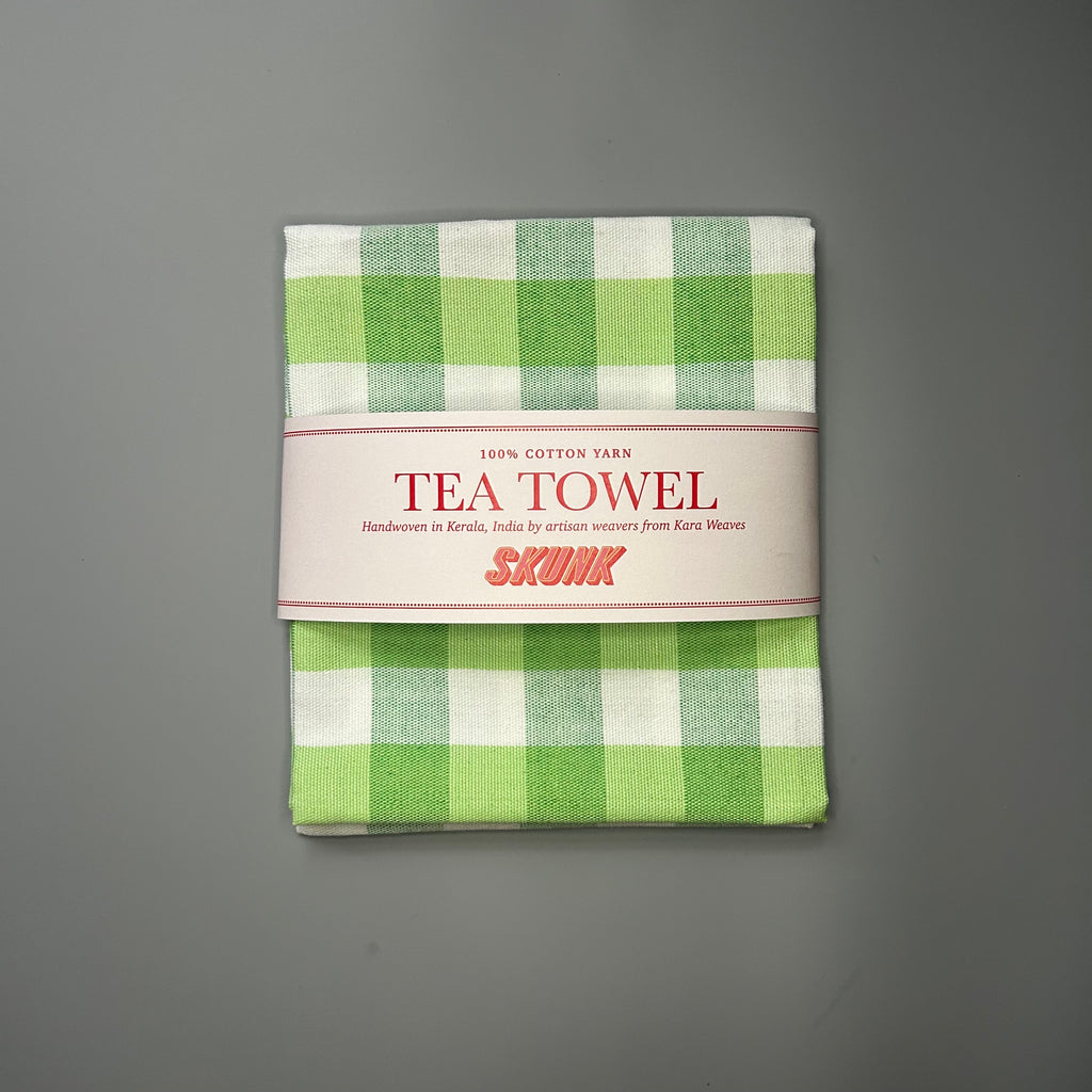 Green check tea towel
