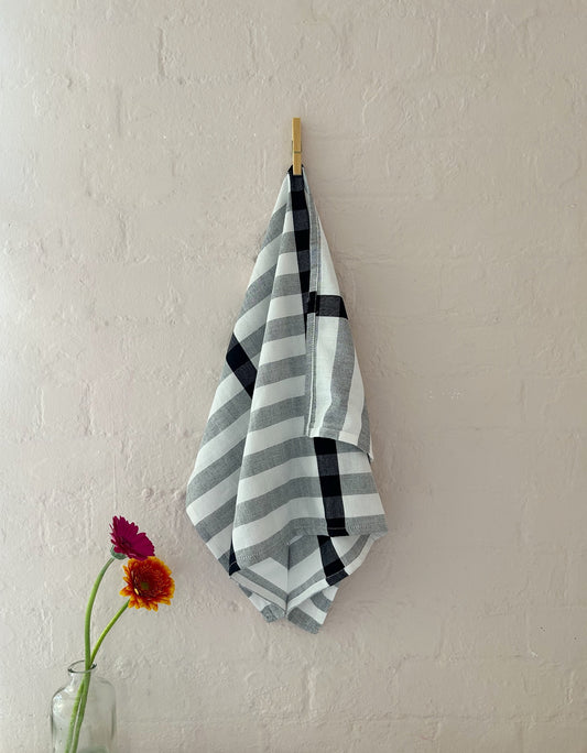 Black, white, grey tea towel (D)
