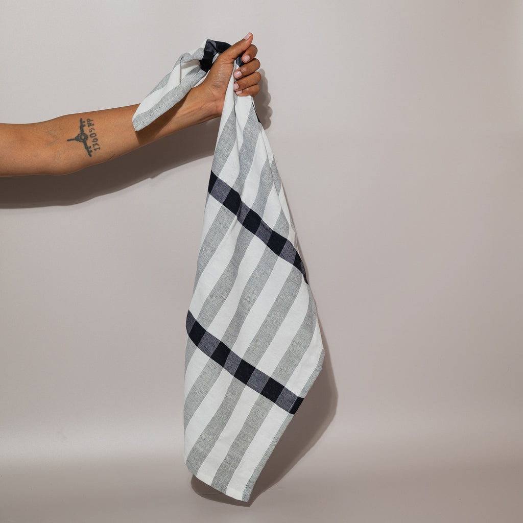 White and Grey tea towel with Black stripe (D)