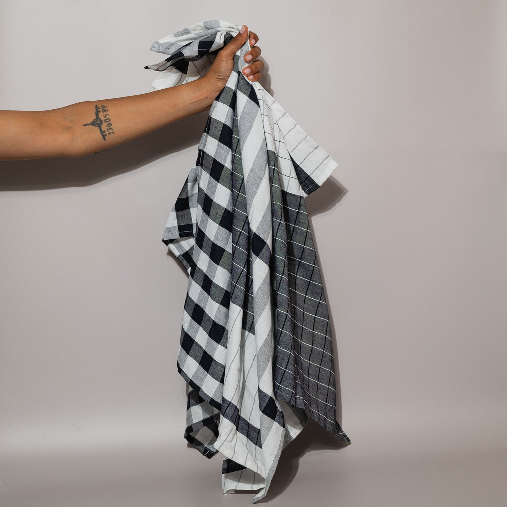 White and Grey tea towel with Black stripe (D)